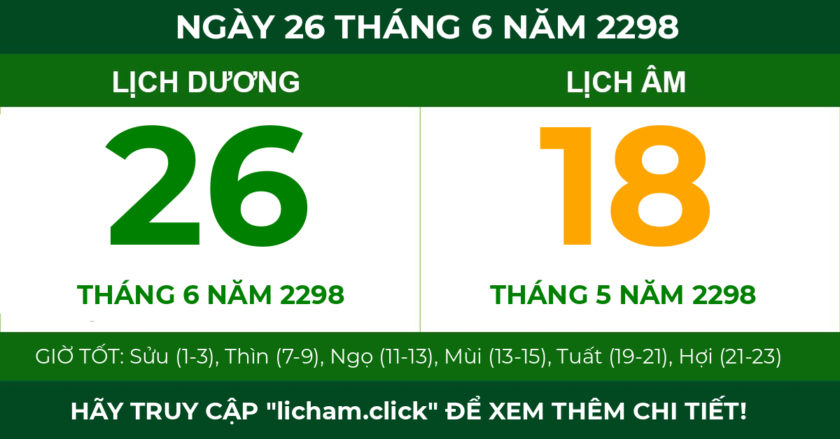 lịch âm ngày 26 tháng 6 năm 2298