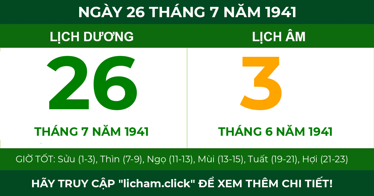 lịch âm ngày 26 tháng 7 năm 1941