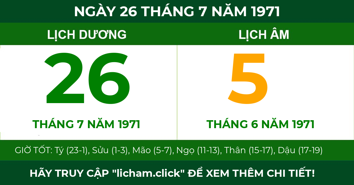 lịch âm ngày 26 tháng 7 năm 1971
