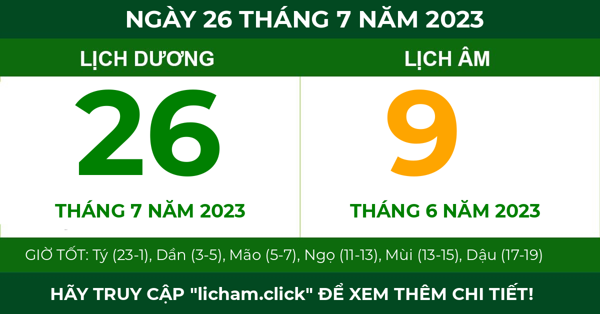lịch âm ngày 26 tháng 7 năm 2023