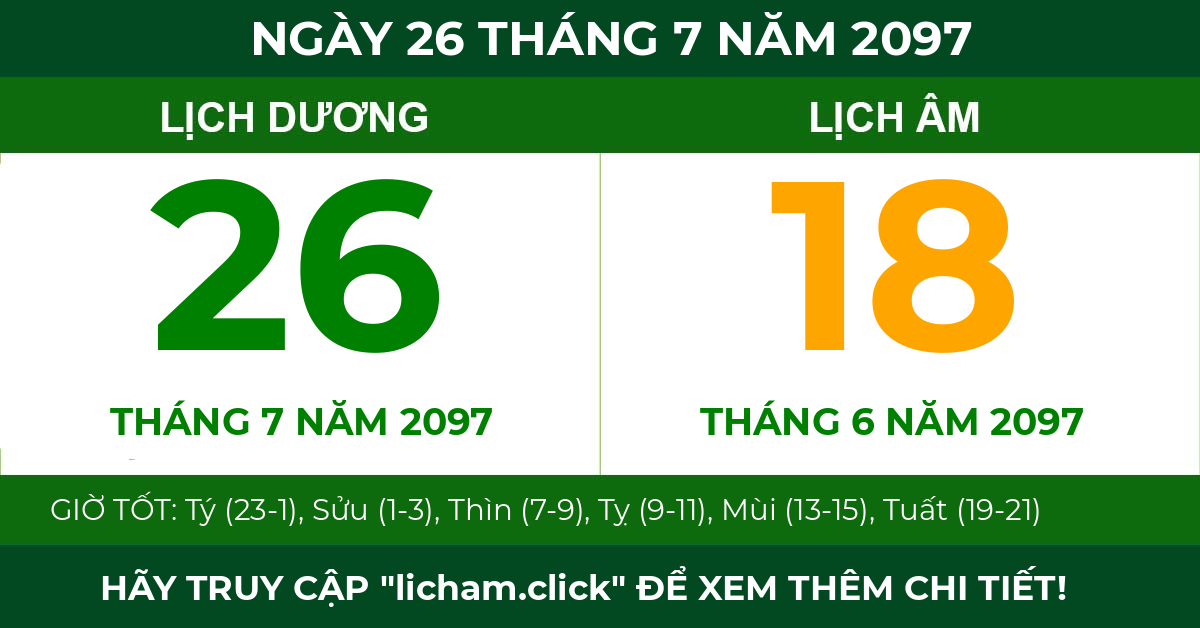 lịch âm ngày 26 tháng 7 năm 2097