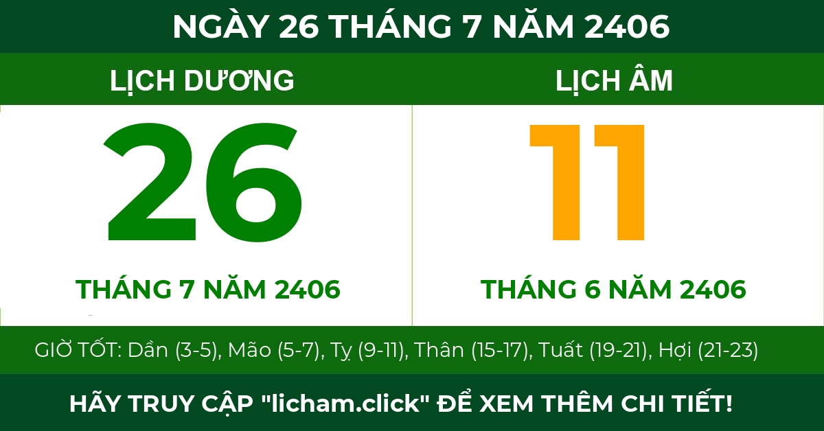 lịch âm ngày 26 tháng 7 năm 2406