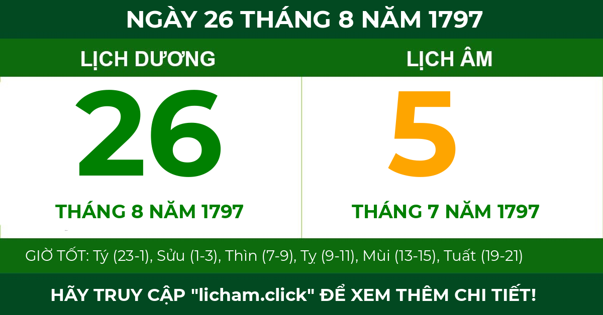 lịch âm ngày 26 tháng 8 năm 1797