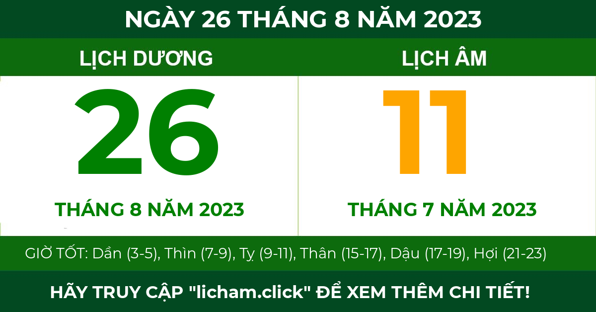lịch âm ngày 26 tháng 8 năm 2023