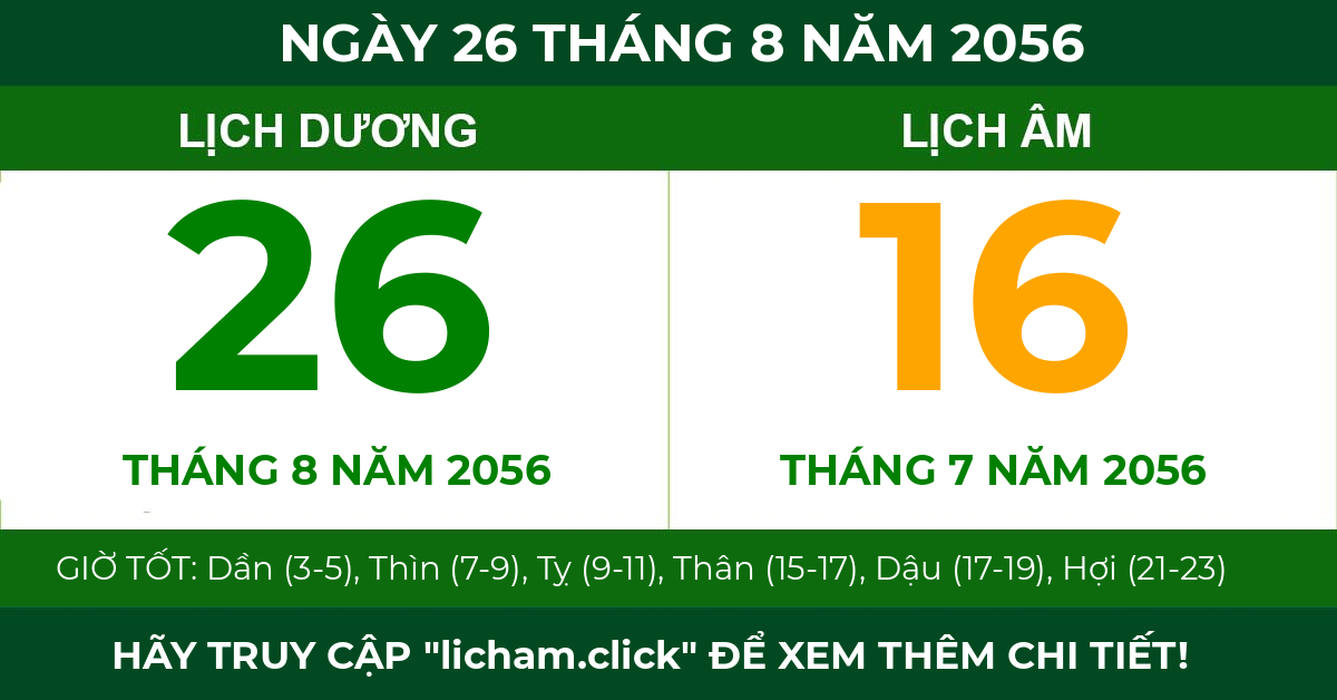 lịch âm ngày 26 tháng 8 năm 2056