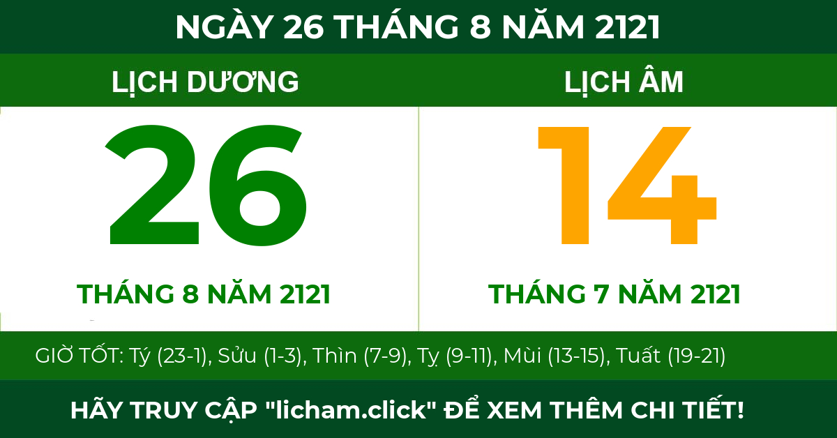 lịch âm ngày 26 tháng 8 năm 2121