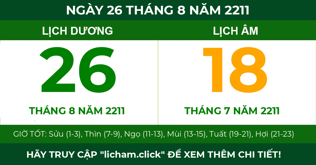 lịch âm ngày 26 tháng 8 năm 2211