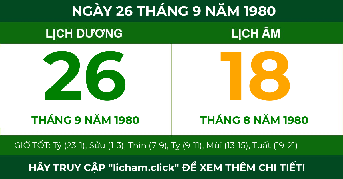 lịch âm ngày 26 tháng 9 năm 1980