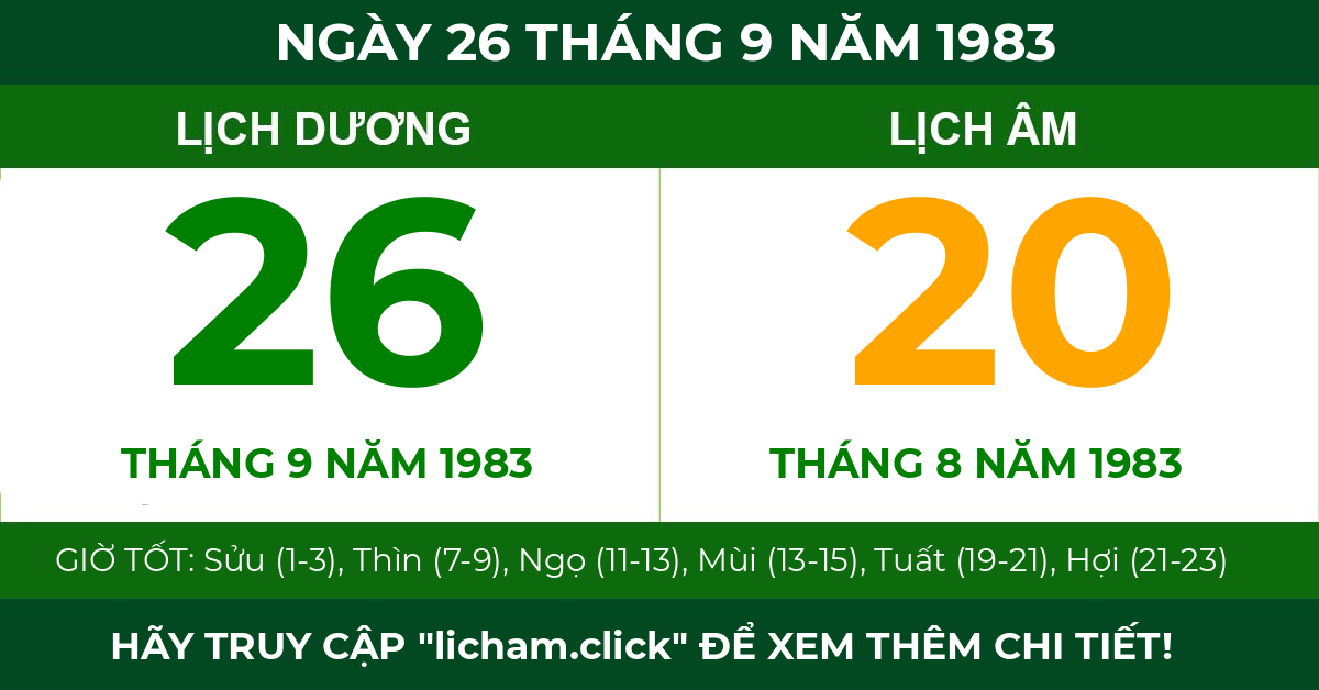 lịch âm ngày 26 tháng 9 năm 1983