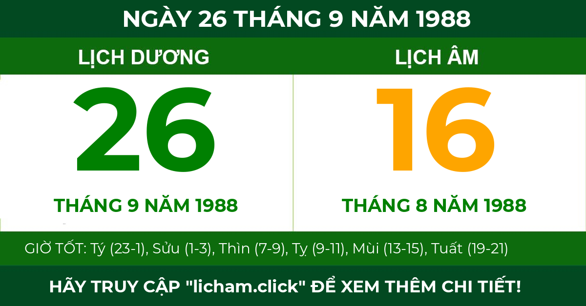 lịch âm ngày 26 tháng 9 năm 1988