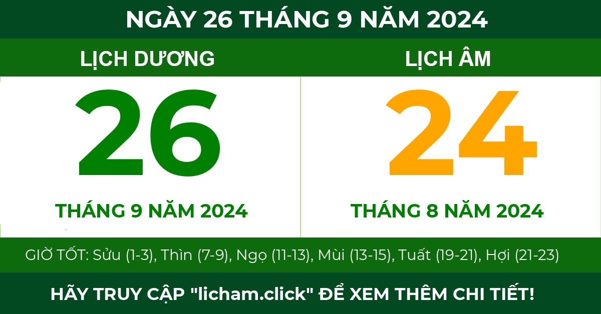 lịch âm ngày 26 tháng 9 năm 2024