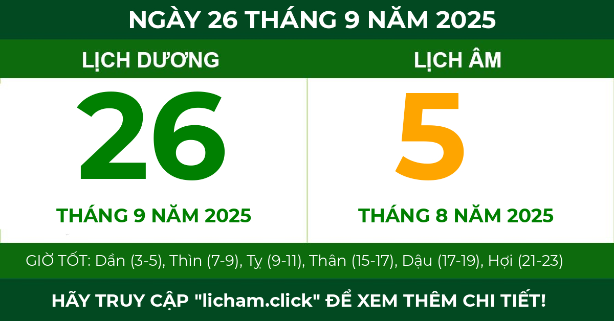 lịch âm ngày 26 tháng 9 năm 2025