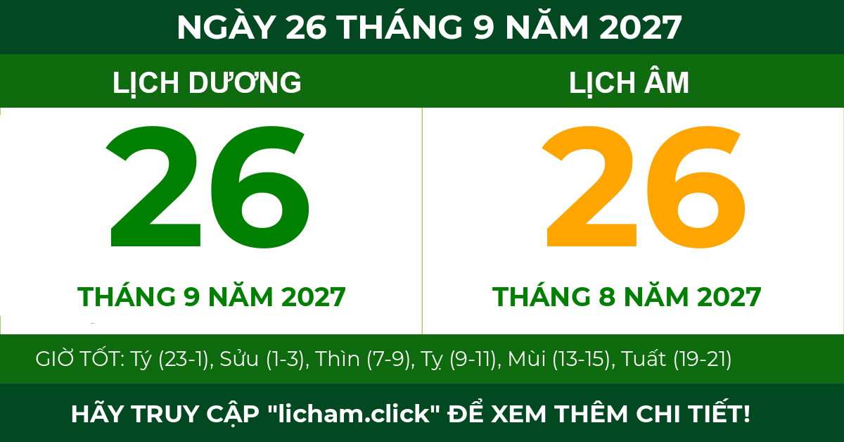 lịch âm ngày 26 tháng 9 năm 2027