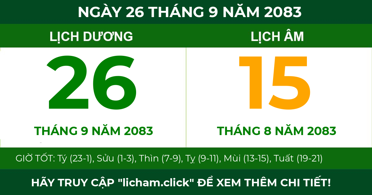lịch âm ngày 26 tháng 9 năm 2083