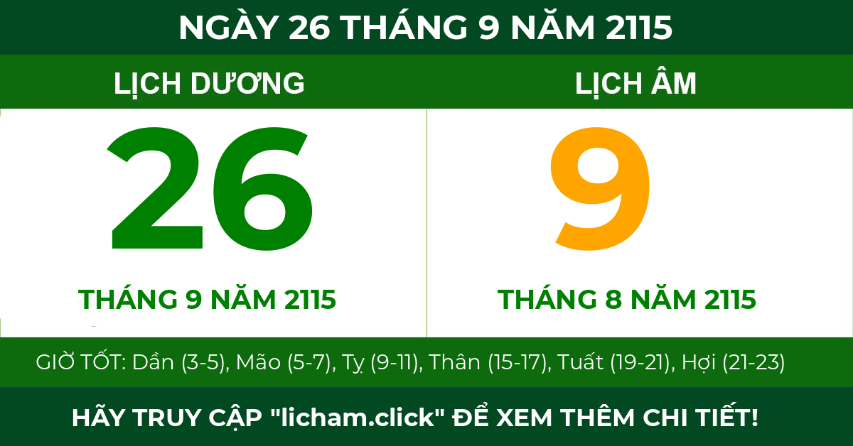 lịch âm ngày 26 tháng 9 năm 2115