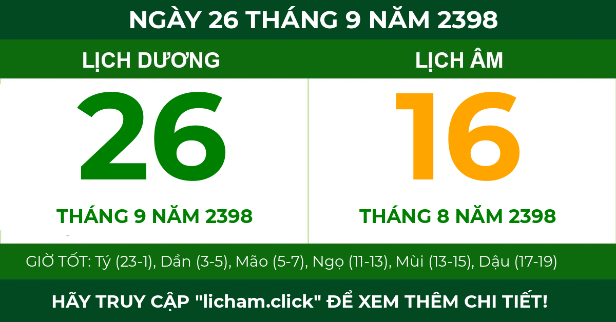 lịch âm ngày 26 tháng 9 năm 2398