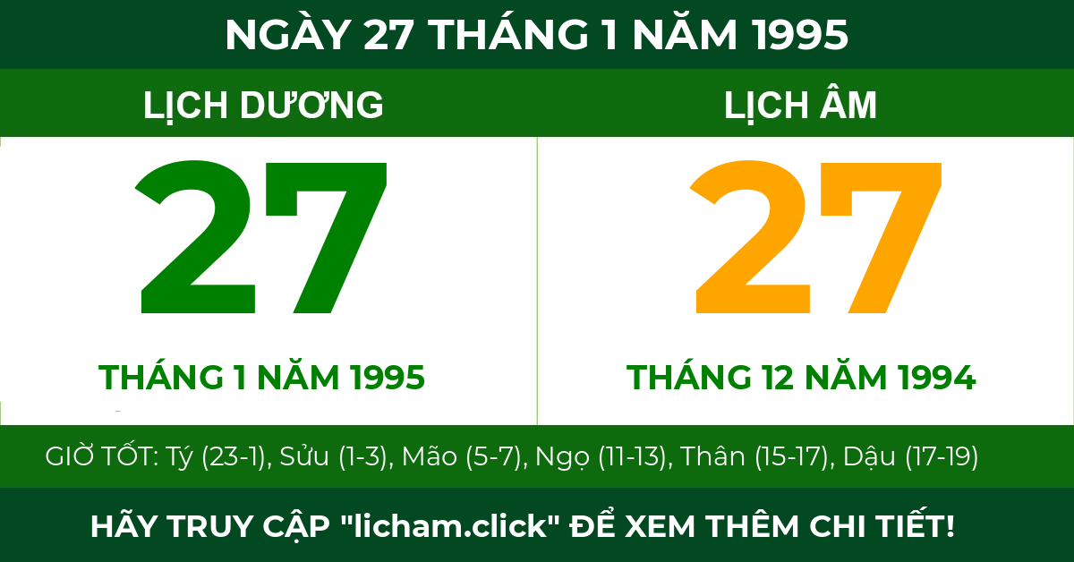 lịch âm ngày 27 tháng 1 năm 1995