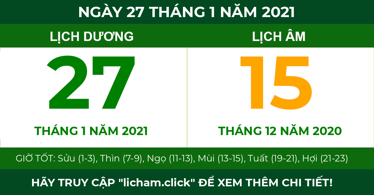 lịch âm ngày 27 tháng 1 năm 2021