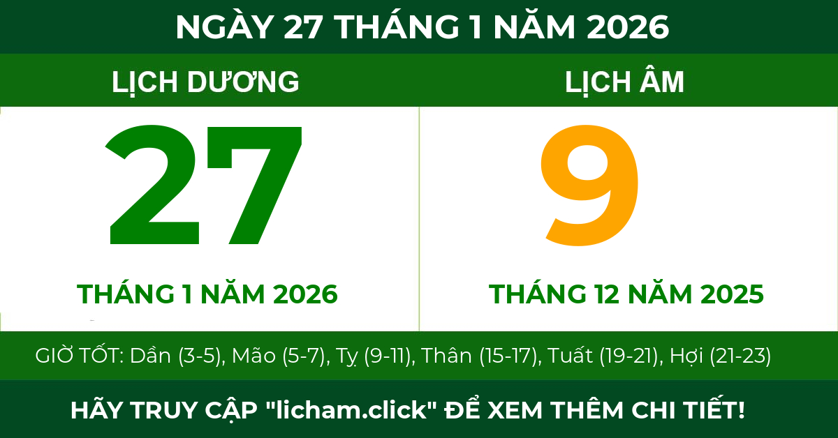 lịch âm ngày 27 tháng 1 năm 2026