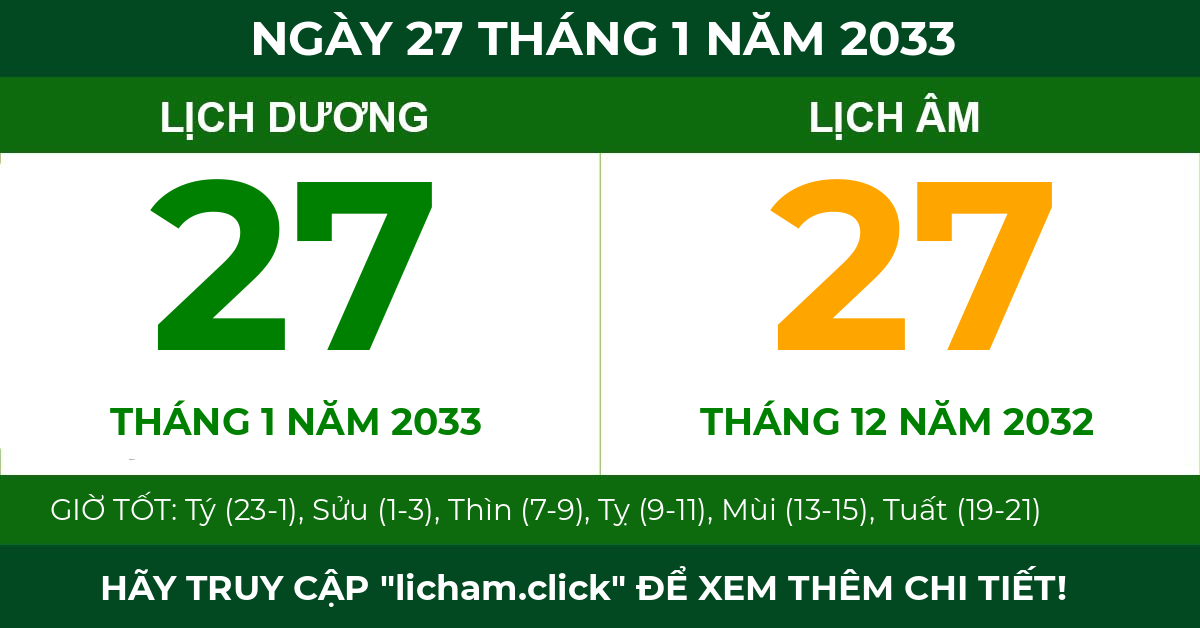 lịch âm ngày 27 tháng 1 năm 2033