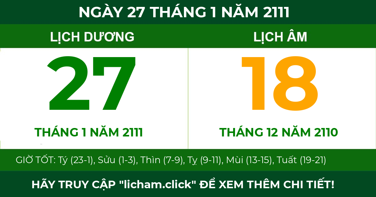 lịch âm ngày 27 tháng 1 năm 2111