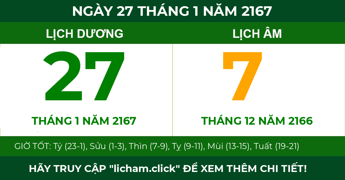 lịch âm ngày 27 tháng 1 năm 2167