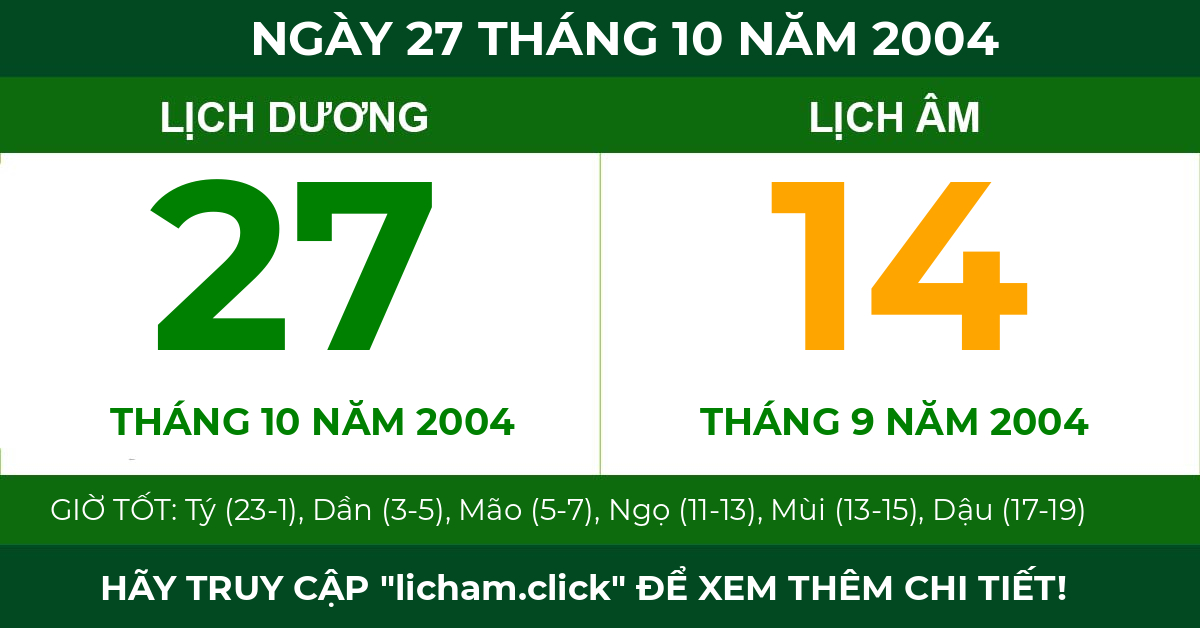 lịch âm ngày 27 tháng 10 năm 2004