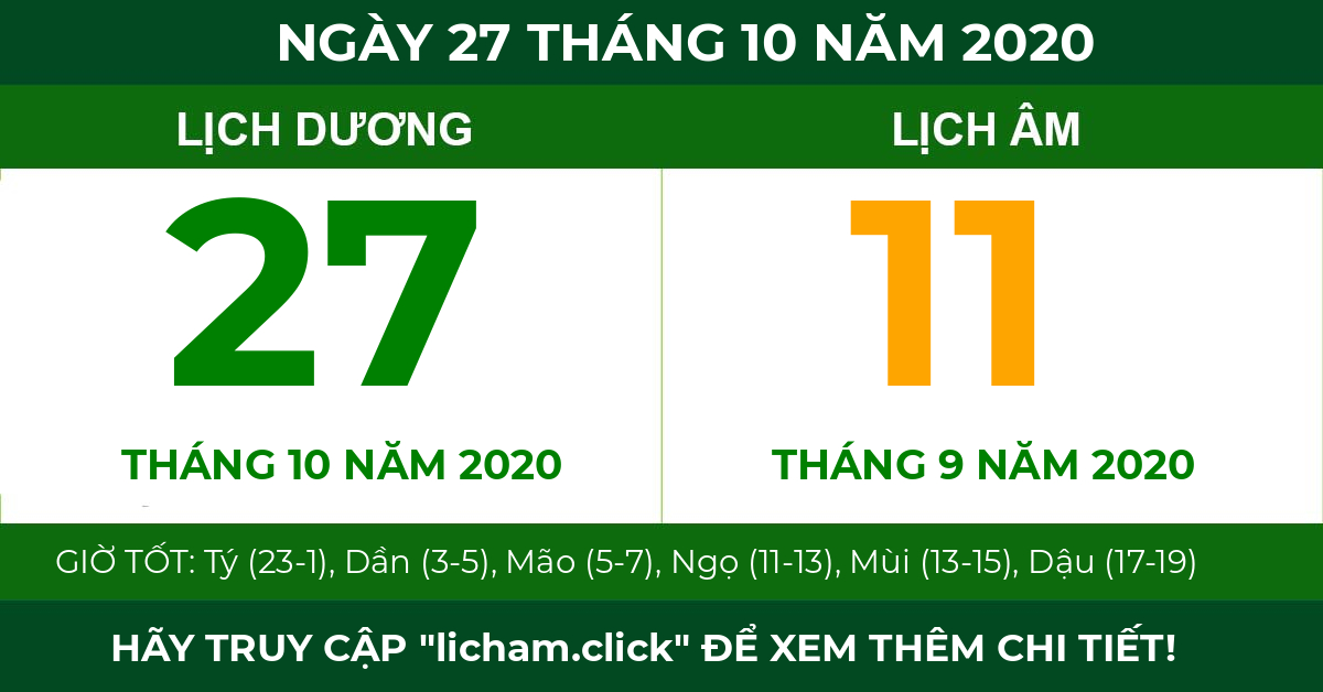 lịch âm ngày 27 tháng 10 năm 2020