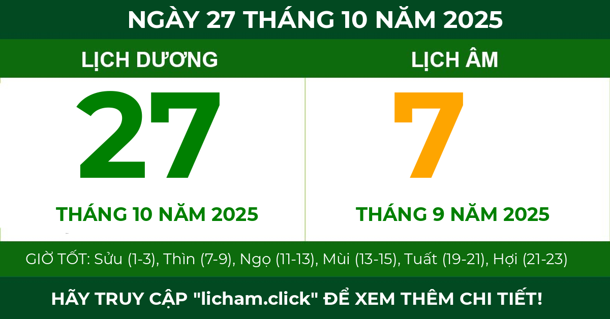 lịch âm ngày 27 tháng 10 năm 2025