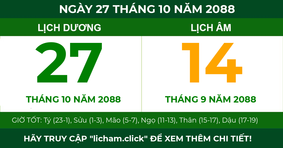 lịch âm ngày 27 tháng 10 năm 2088