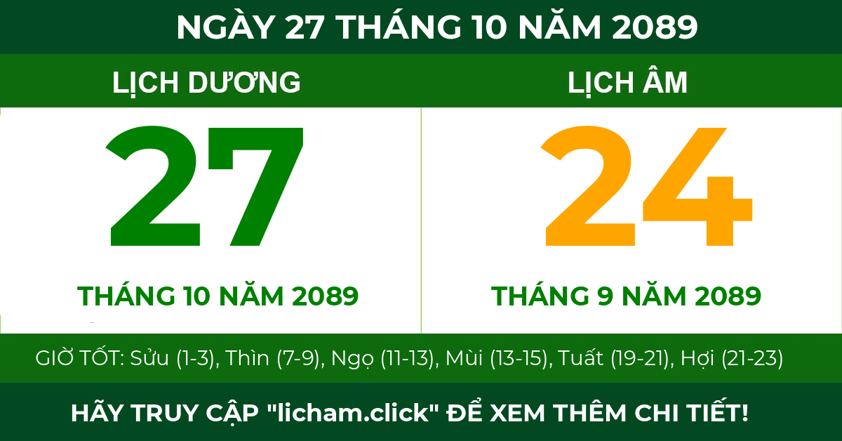 lịch âm ngày 27 tháng 10 năm 2089