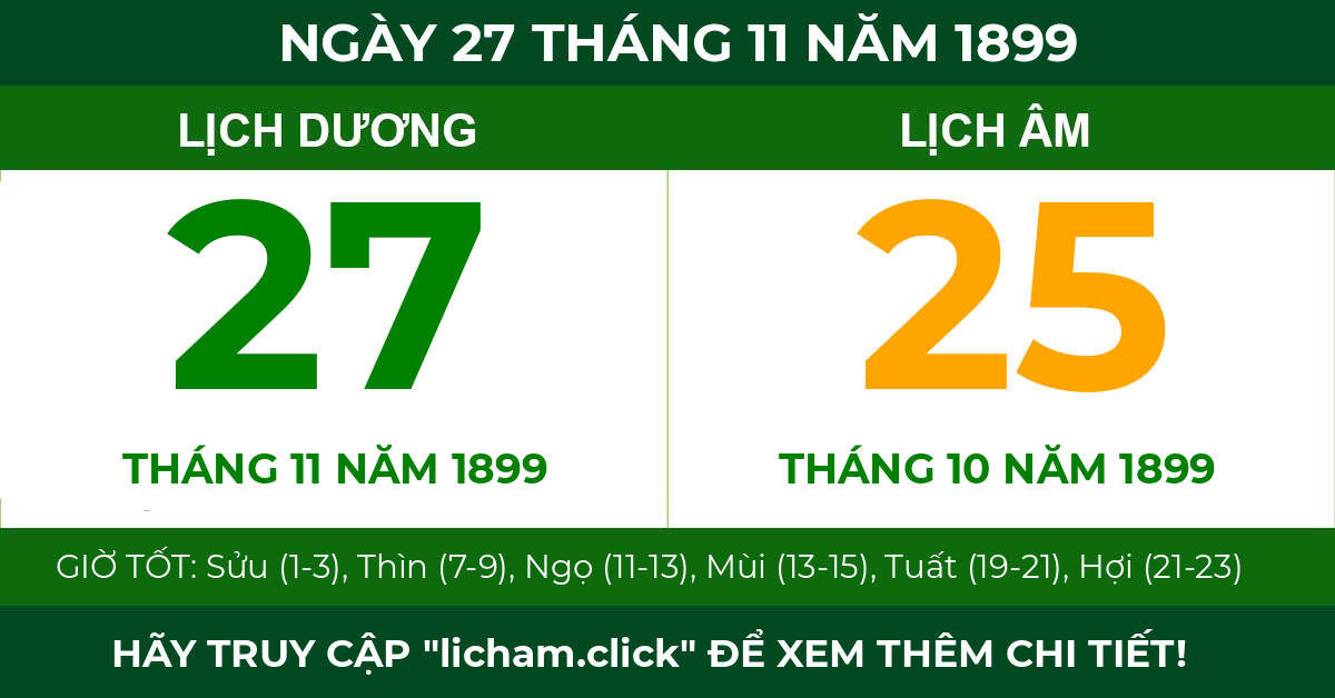 lịch âm ngày 27 tháng 11 năm 1899