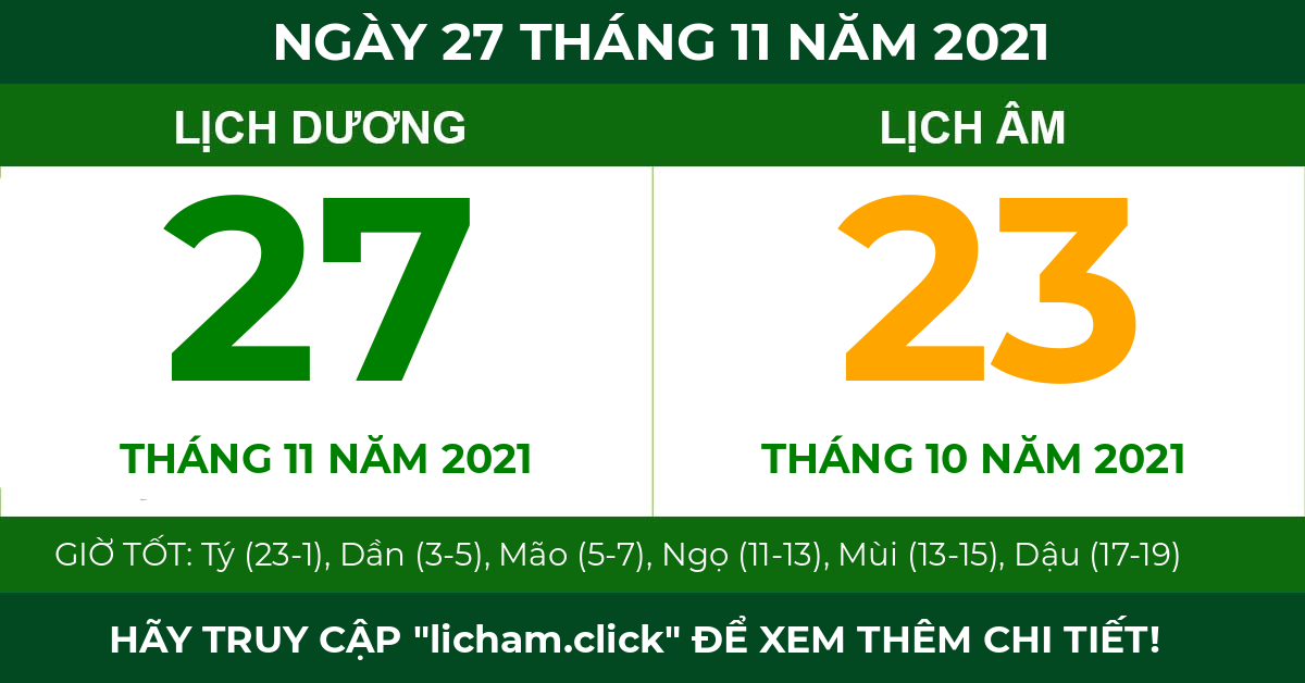 lịch âm ngày 27 tháng 11 năm 2021