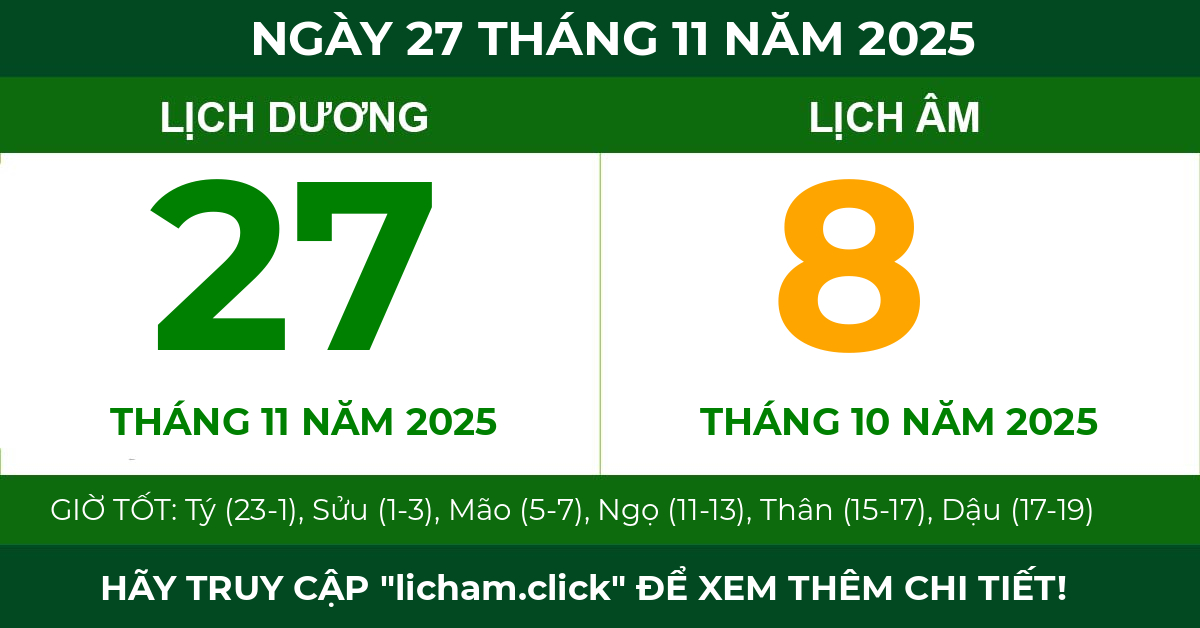 lịch âm ngày 27 tháng 11 năm 2025