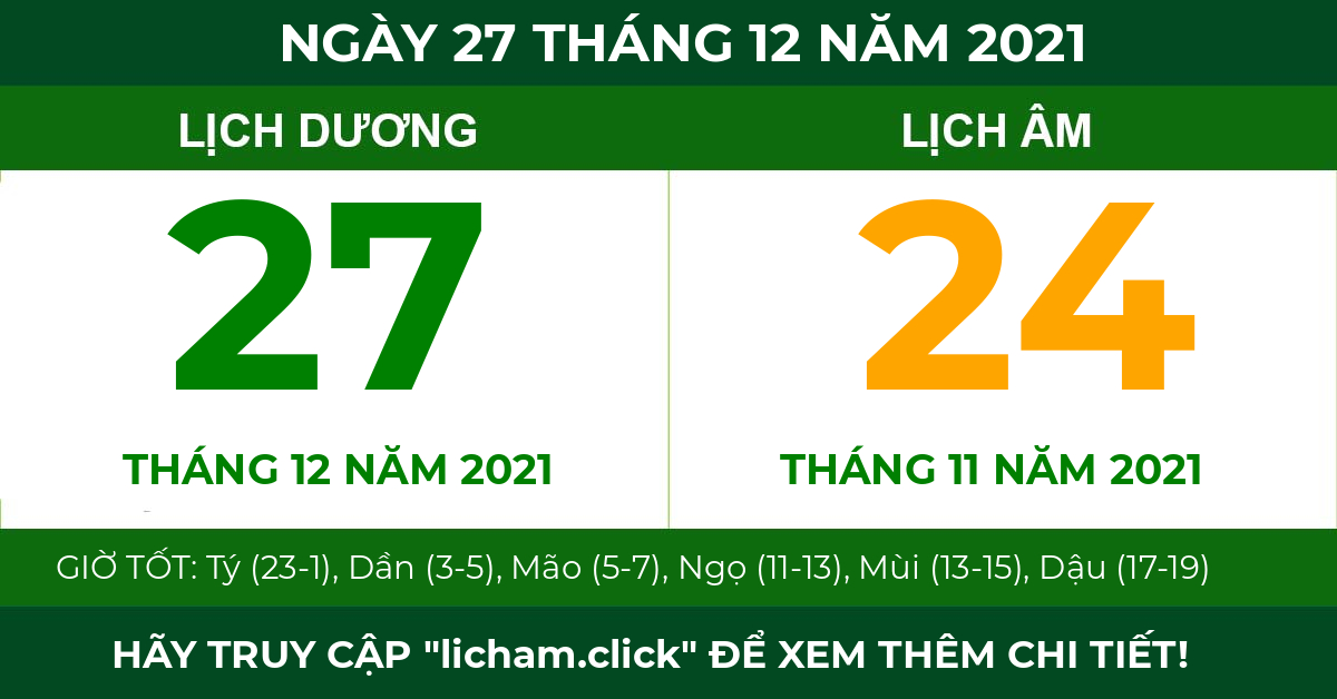 lịch âm ngày 27 tháng 12 năm 2021