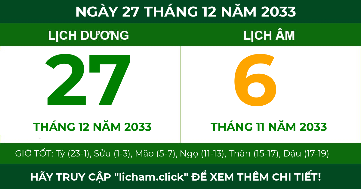 lịch âm ngày 27 tháng 12 năm 2033