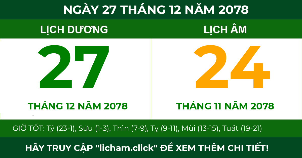 lịch âm ngày 27 tháng 12 năm 2078