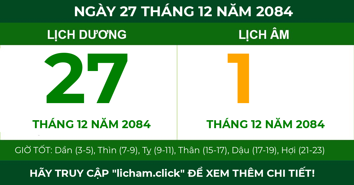 lịch âm ngày 27 tháng 12 năm 2084