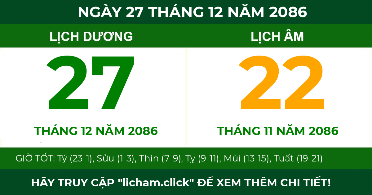 lịch âm ngày 27 tháng 12 năm 2086