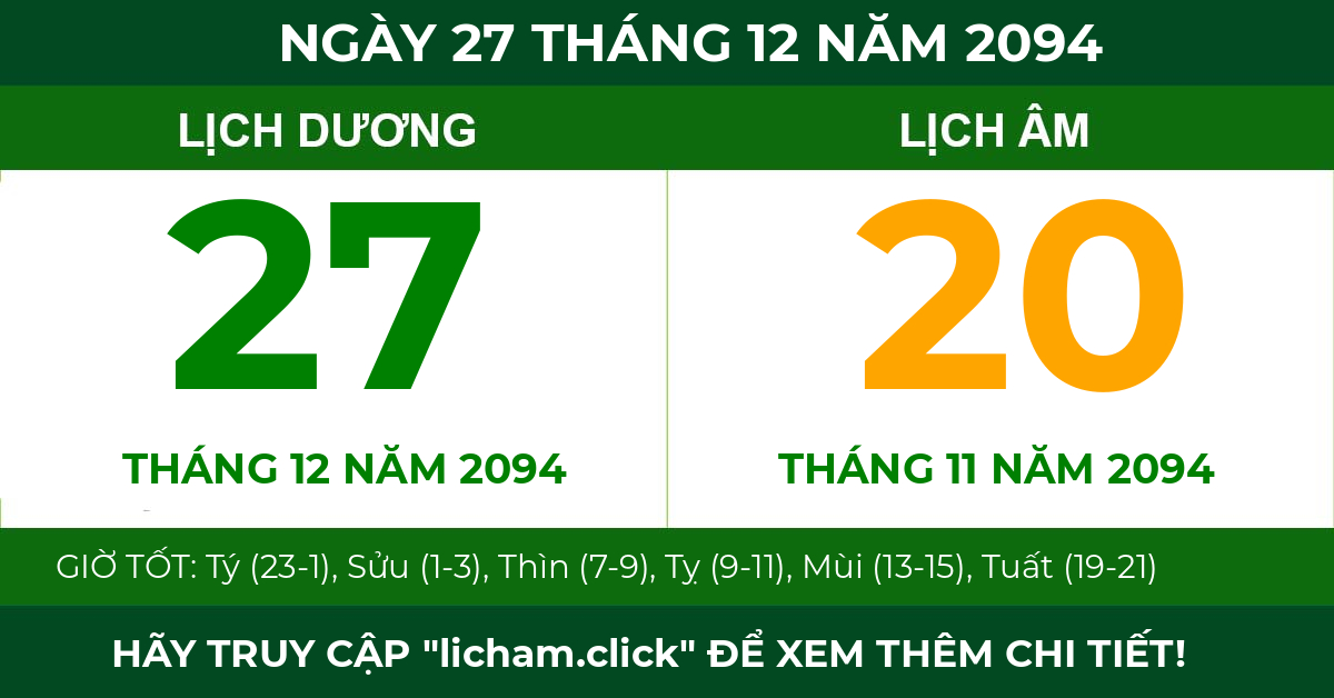 lịch âm ngày 27 tháng 12 năm 2094