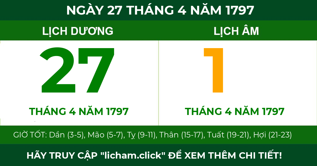 lịch âm ngày 27 tháng 4 năm 1797