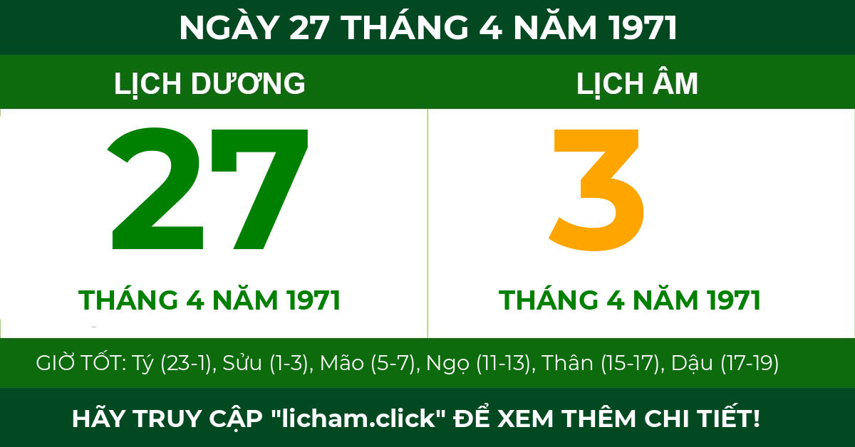 lịch âm ngày 27 tháng 4 năm 1971