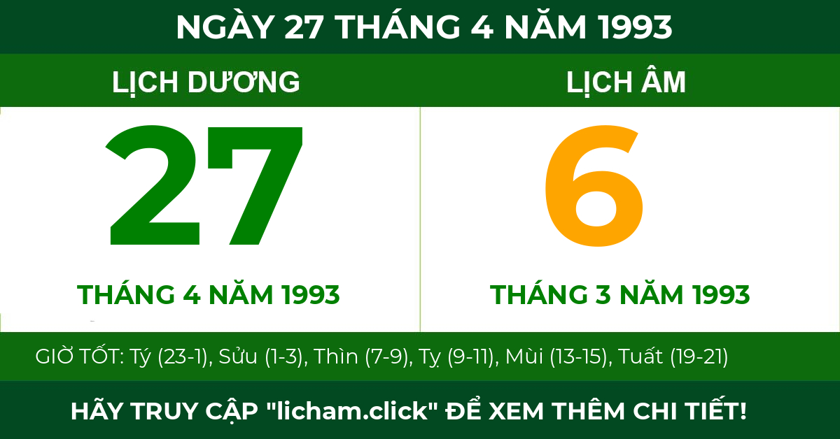 lịch âm ngày 27 tháng 4 năm 1993