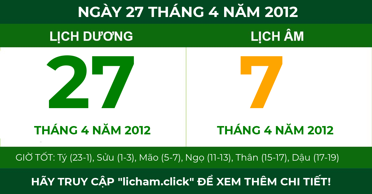 lịch âm ngày 27 tháng 4 năm 2012
