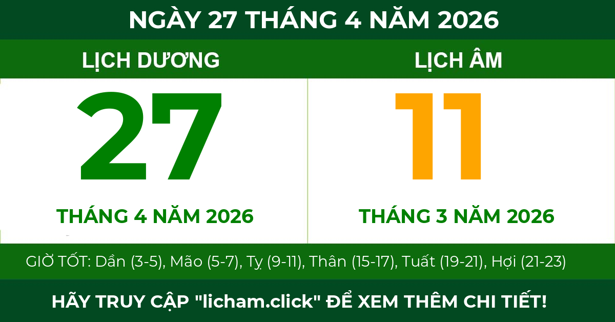 lịch âm ngày 27 tháng 4 năm 2026