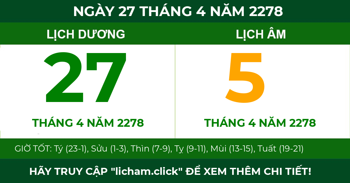 lịch âm ngày 27 tháng 4 năm 2278