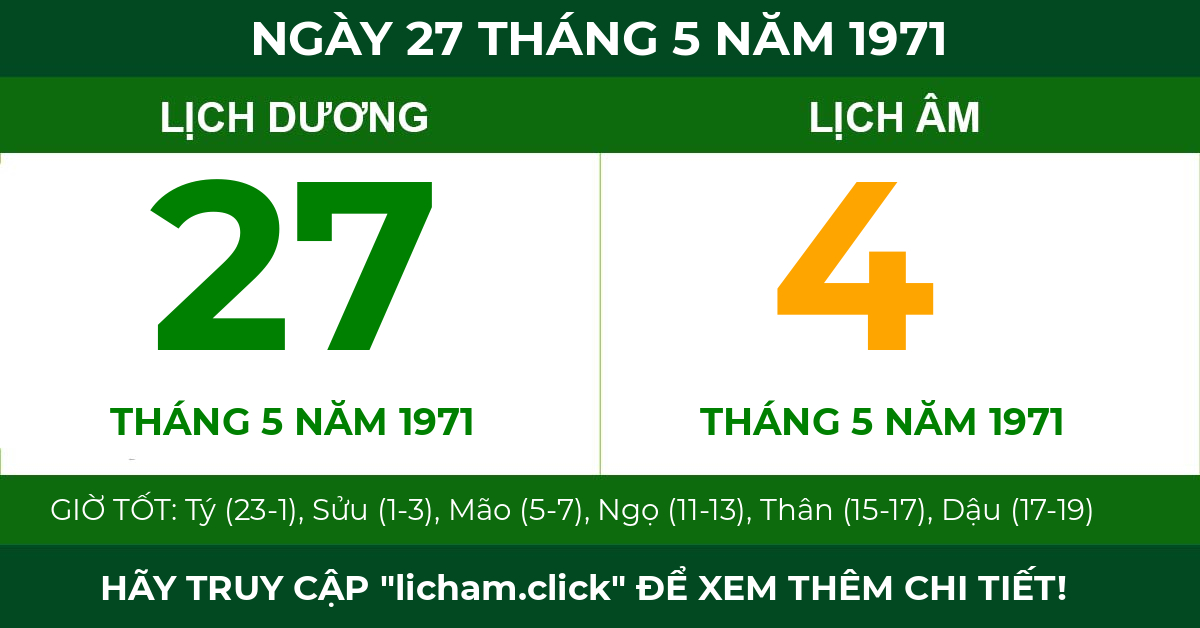 lịch âm ngày 27 tháng 5 năm 1971