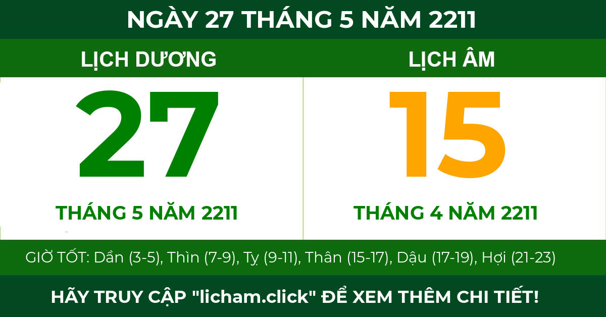lịch âm ngày 27 tháng 5 năm 2211