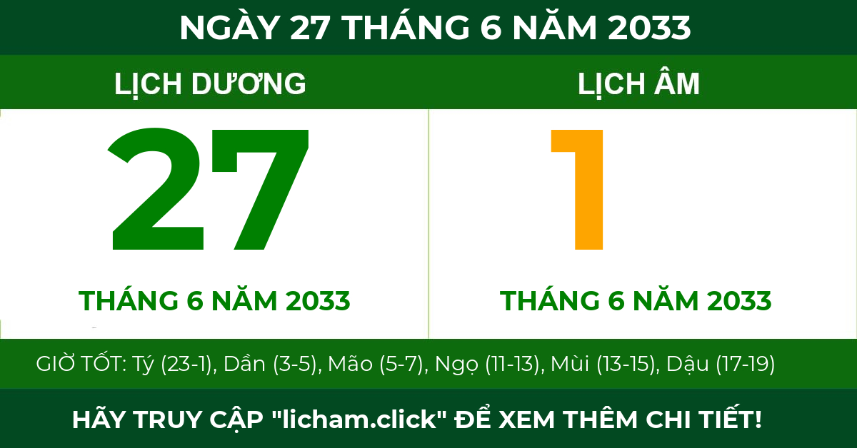lịch âm ngày 27 tháng 6 năm 2033