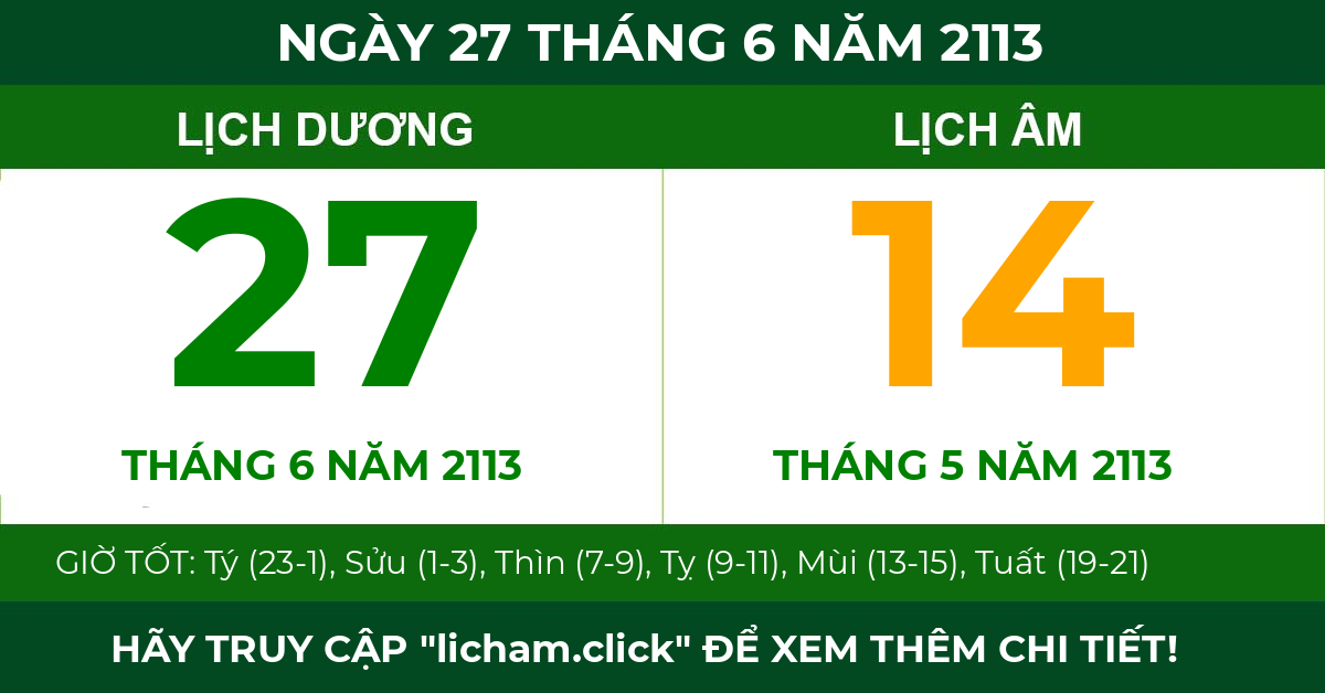 lịch âm ngày 27 tháng 6 năm 2113